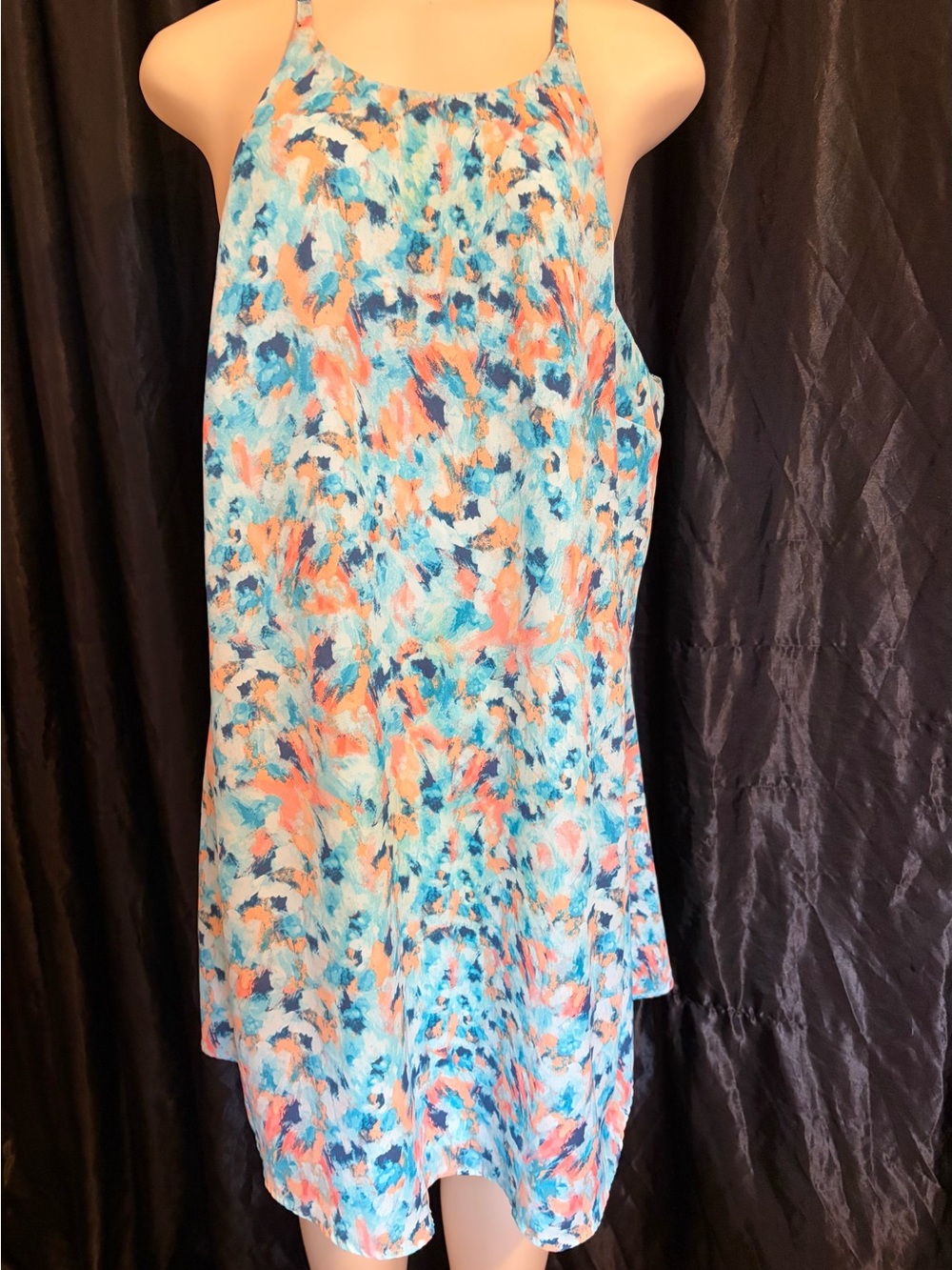 Decree Aqua and Coral Floral Print Sleeveless Dress